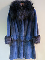 Blue/black crossed mink coat with silver fox collar