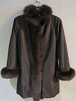 Reversible brown sheared mink coat with fox trim