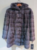 Blue/grey dual length mink jacket with drawstring