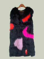 Black fox fur gilet with colours and hood 